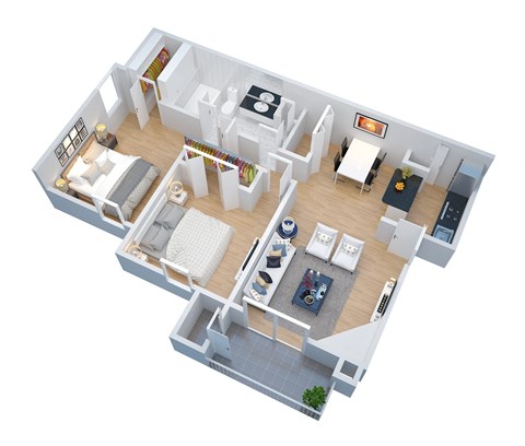 Floor plan for 2 beds, 1 bath, 807 sqft